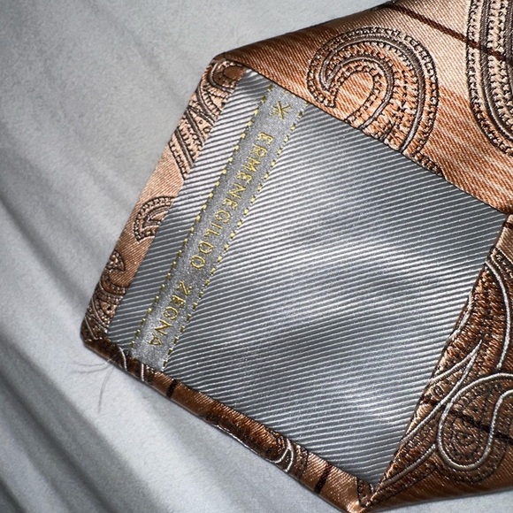NWT ZEGNA Silk Orange Paisley Neck Tie - Picture 3 of 5